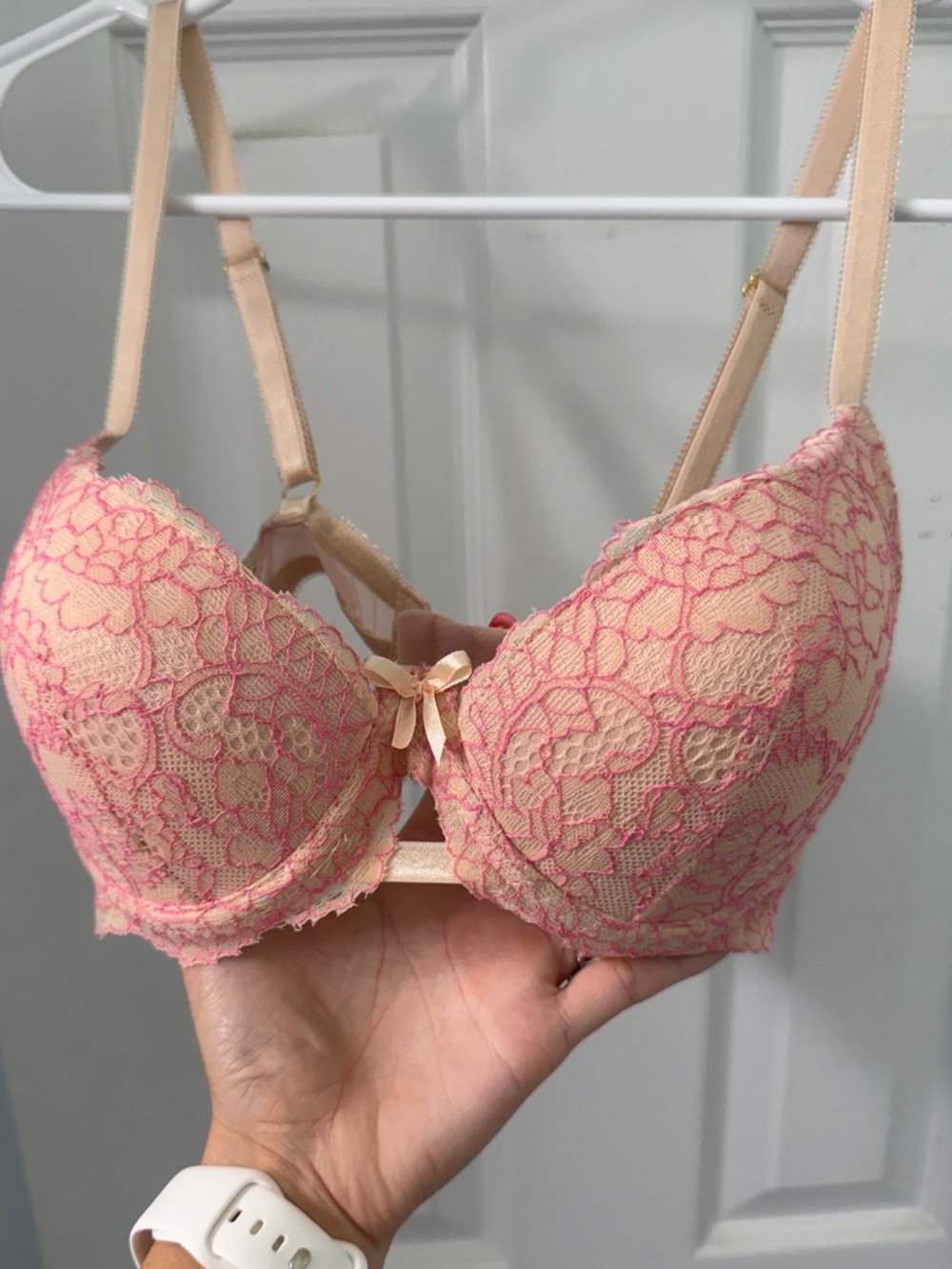 Frederick's of Hollywood Pink and Cream Lace Push-Up Bra